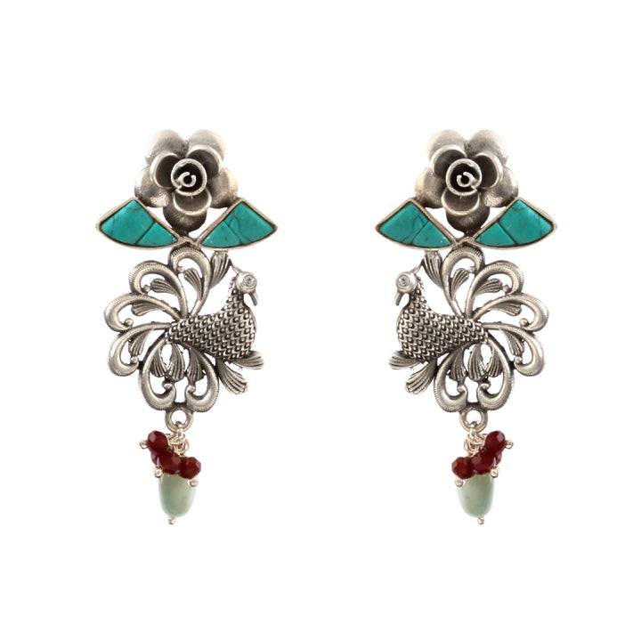Silver Peacock Firoza Stud Earrings