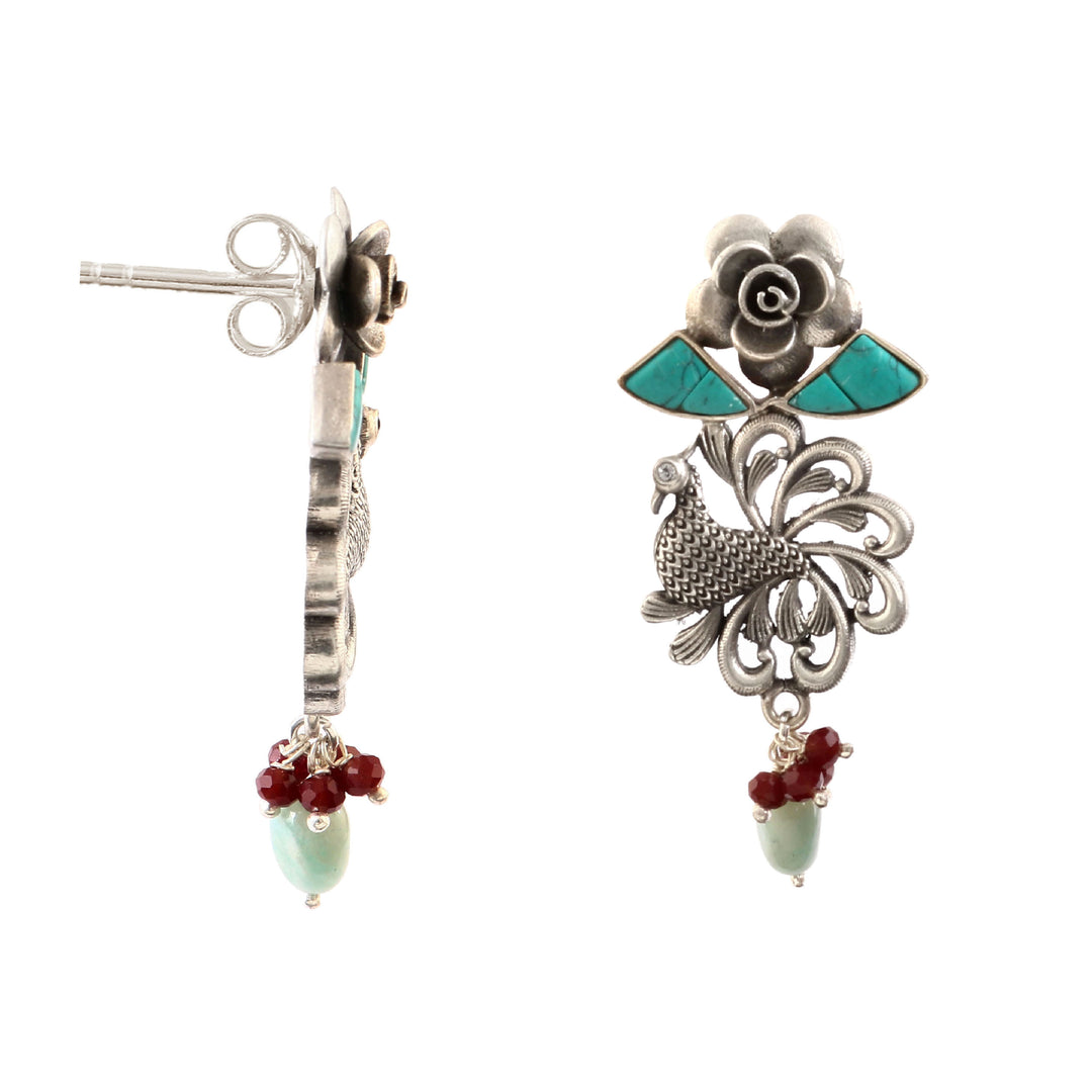 Silver Peacock Firoza Stud Earrings