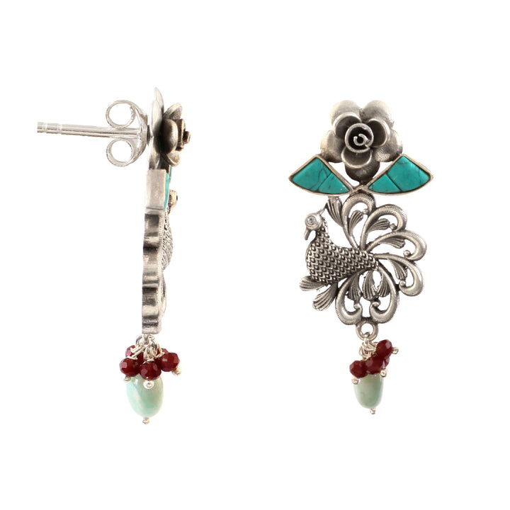 Silver Peacock Firoza Stud Earrings