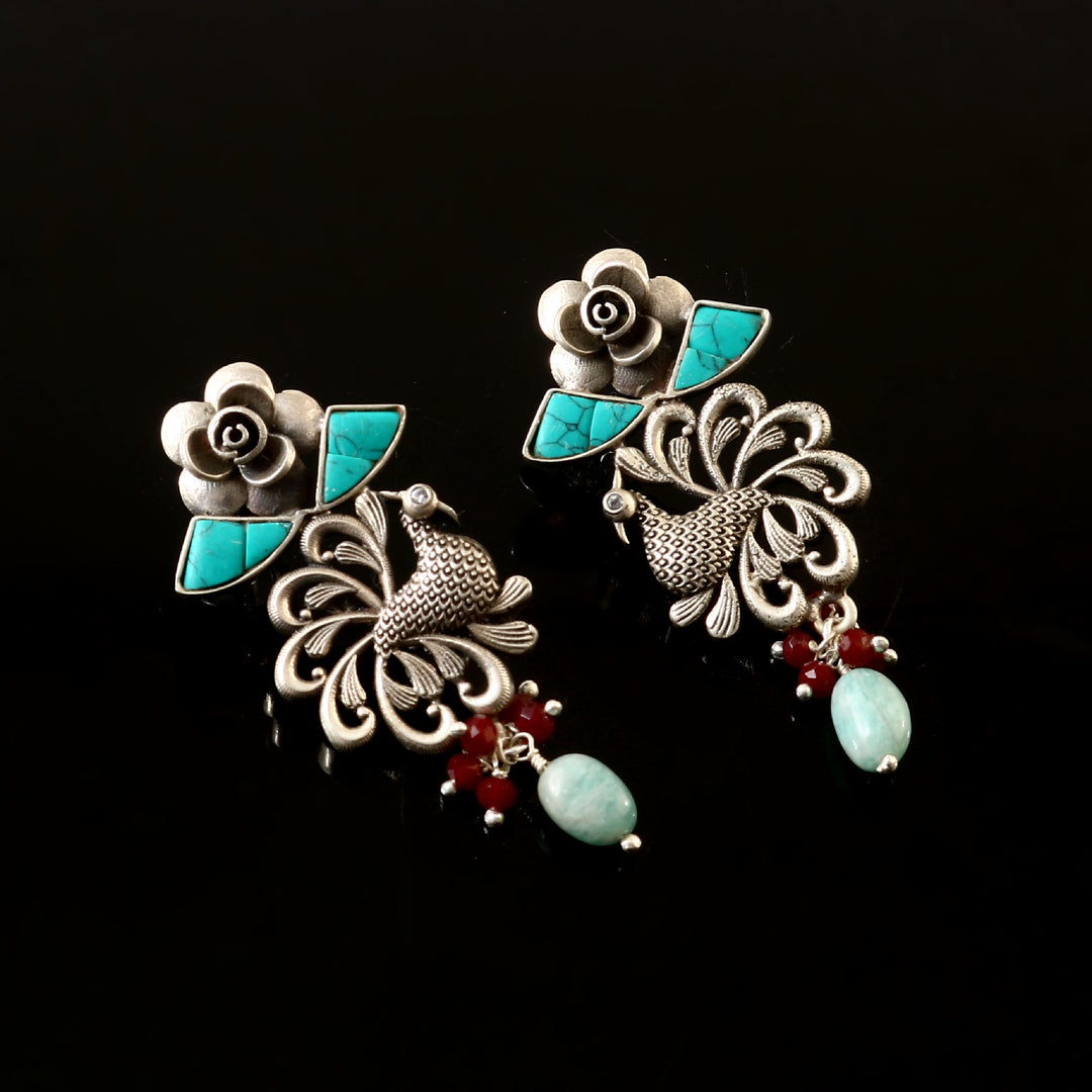 Silver Peacock Firoza Stud Earrings
