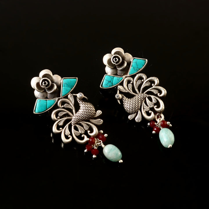 Silver Peacock Firoza Stud Earrings