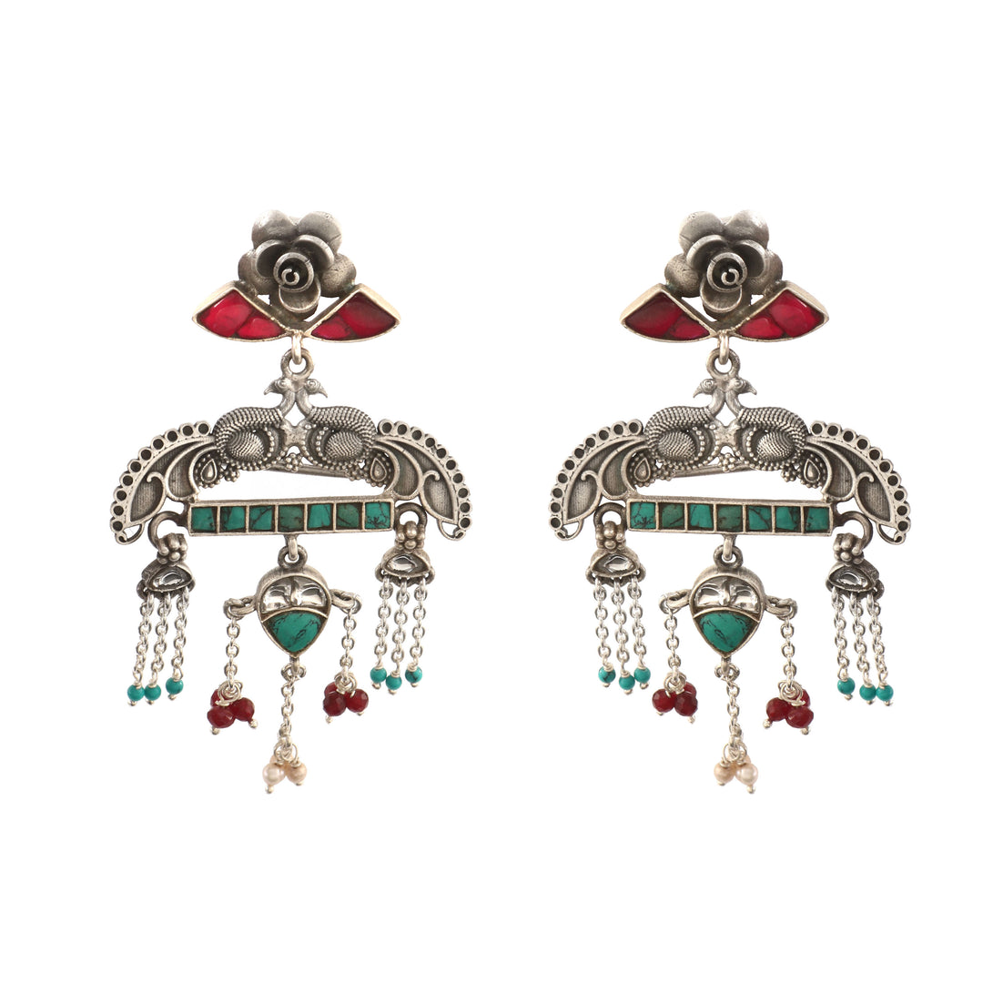 Beautiful Silver Firoza-Pink Stud Earrings
