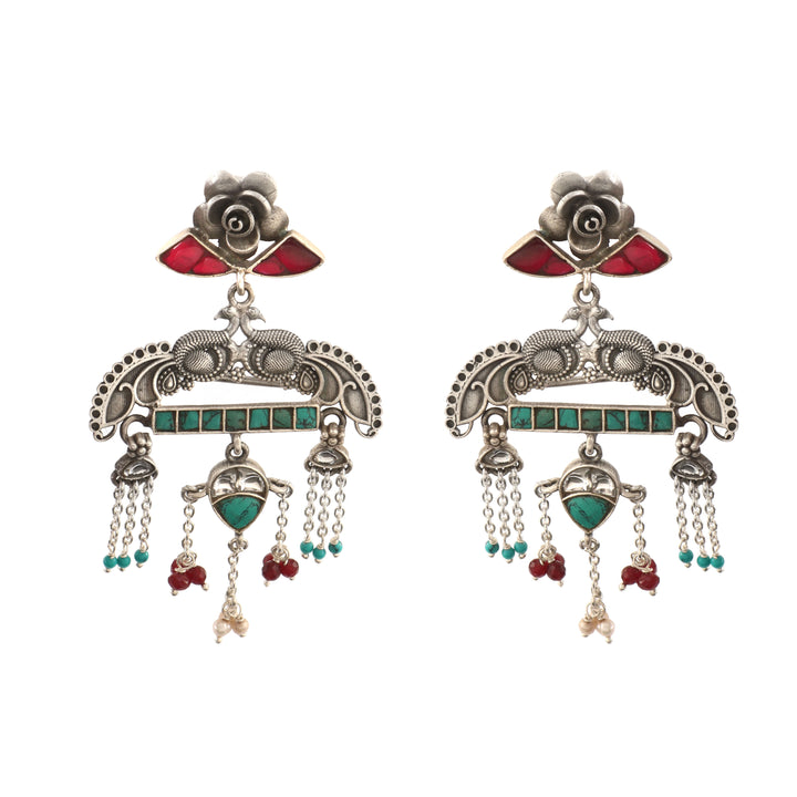 Beautiful Silver Firoza-Pink Stud Earrings