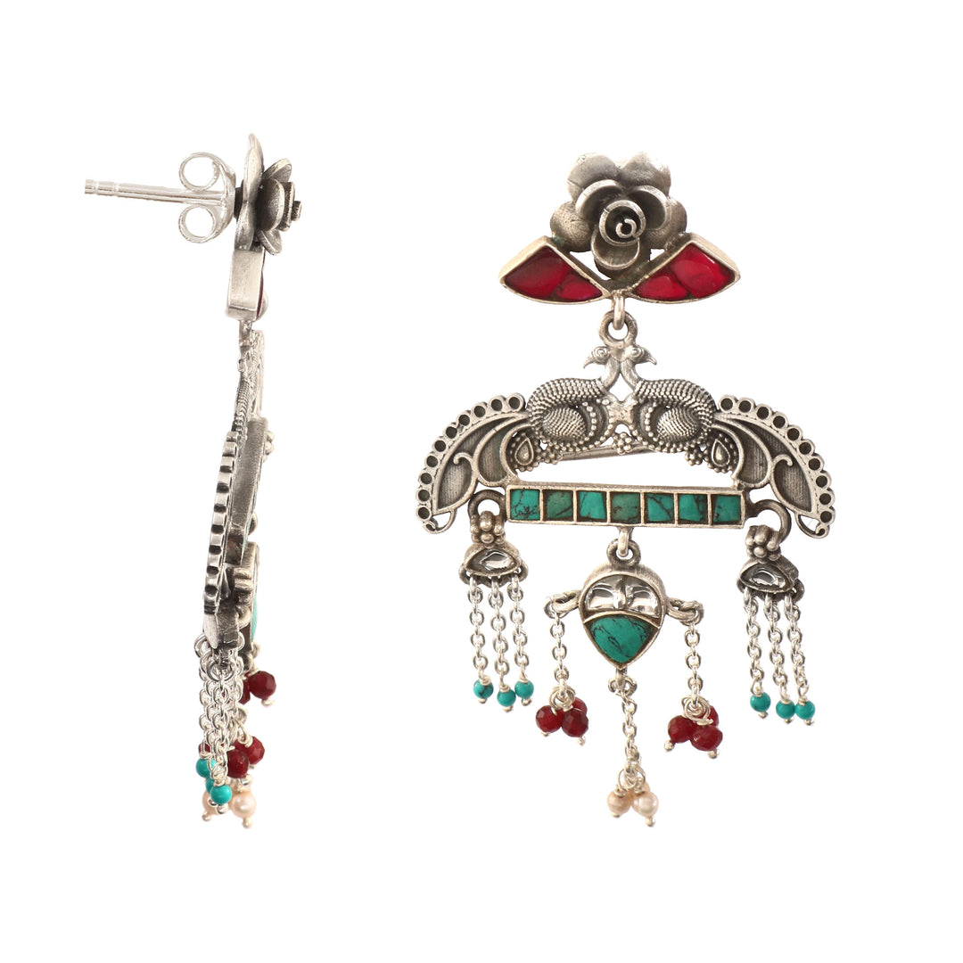Beautiful Silver Firoza-Pink Stud Earrings