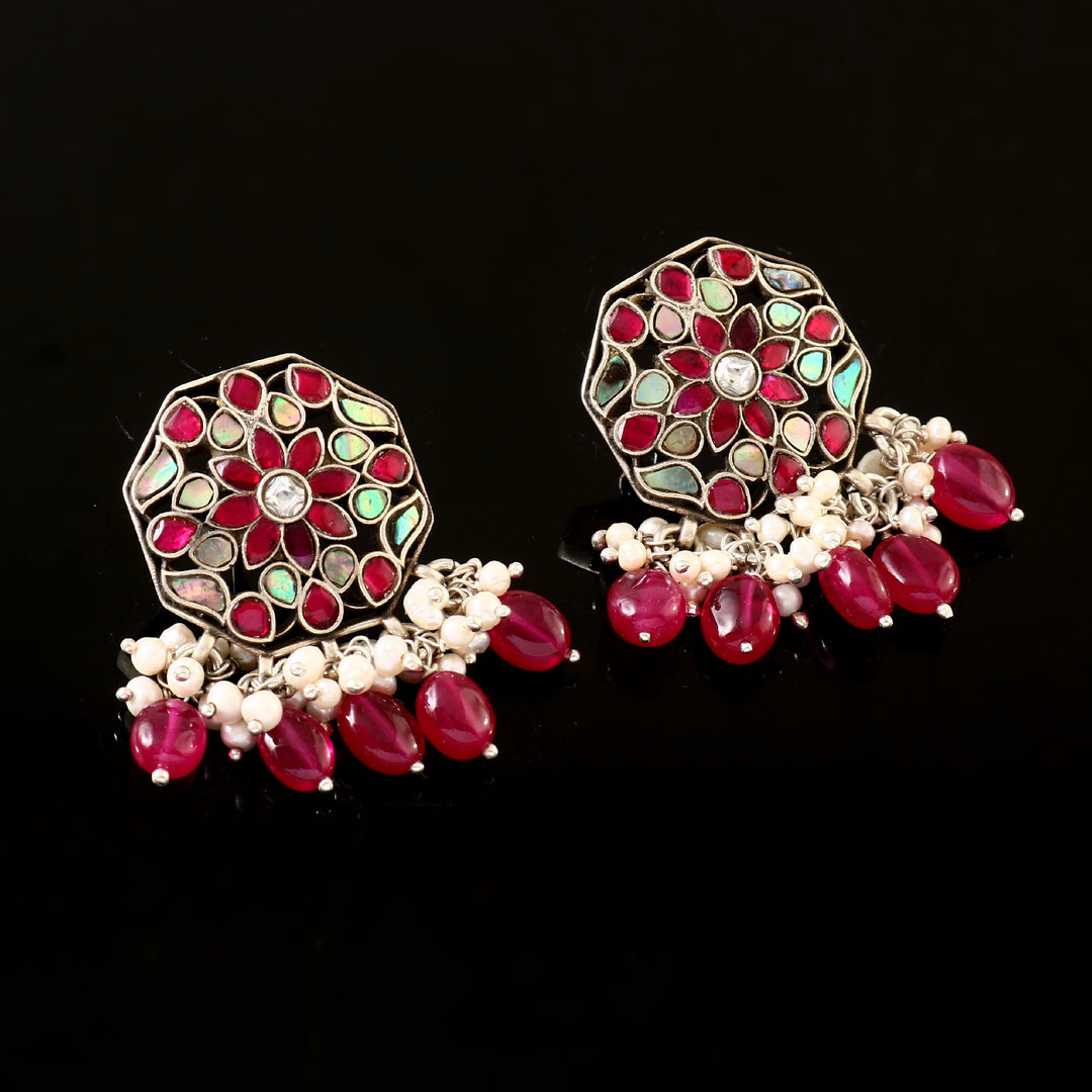 Silver Peacock White Ear Studs