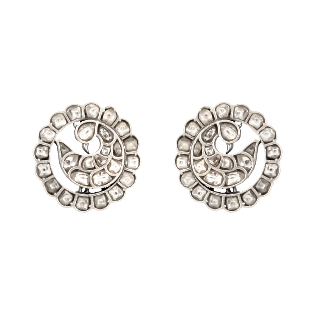 Silver Peacock White Ear Studs