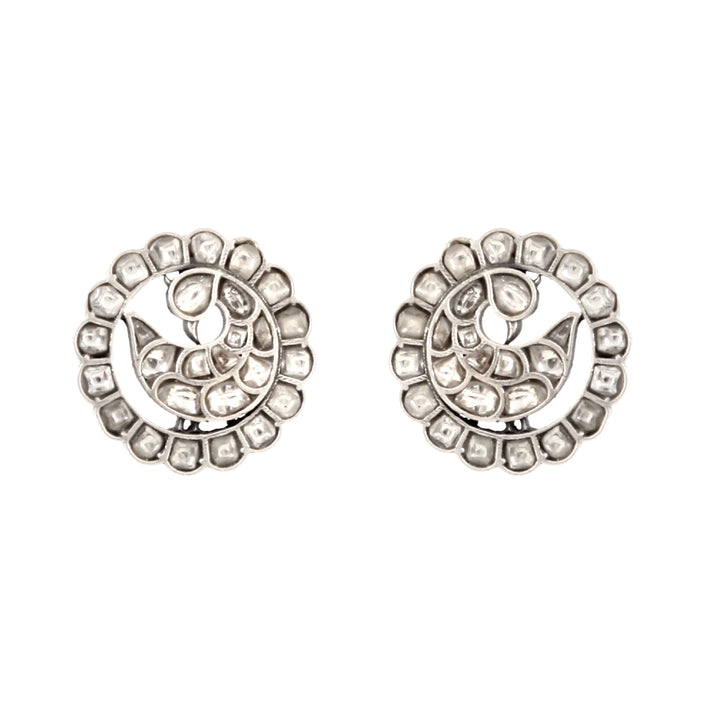Silver Peacock White Ear Studs