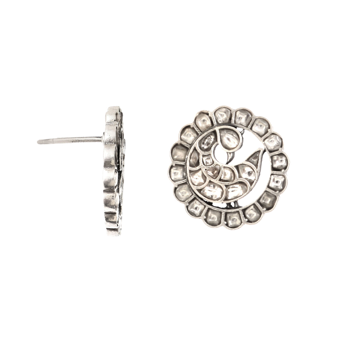 Silver Peacock White Ear Studs