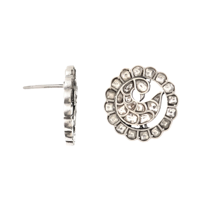 Silver Peacock White Ear Studs