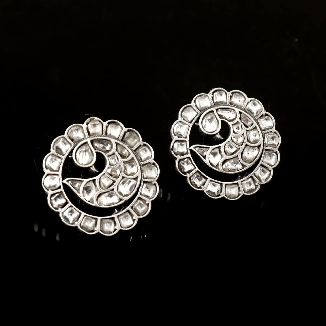 Silver Peacock White Ear Studs