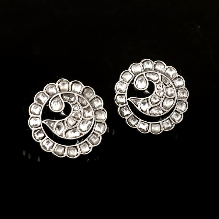 Silver Peacock White Ear Studs