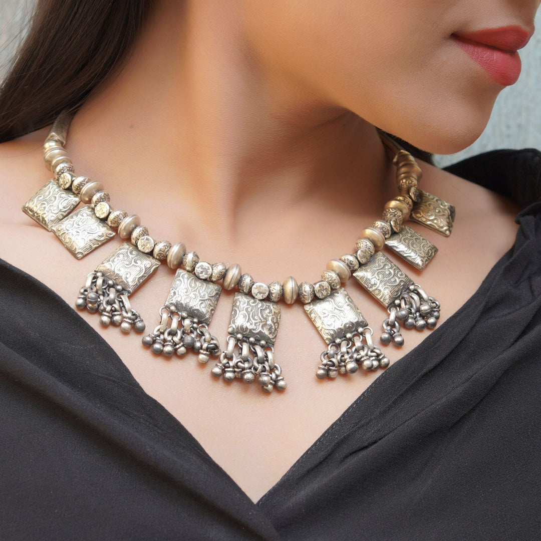 Silver Statement Oxidized Chain Necklace