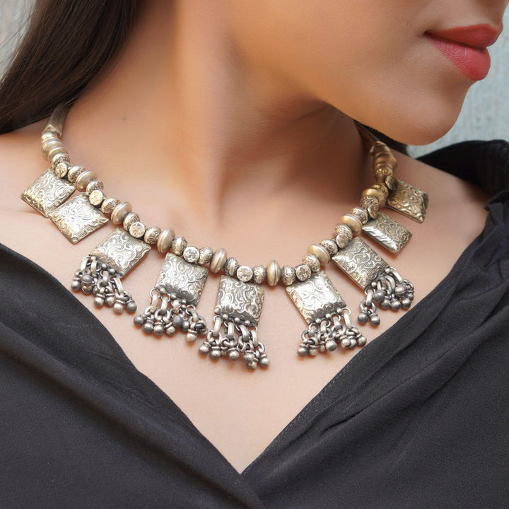 Silver Statement Oxidized Chain Necklace