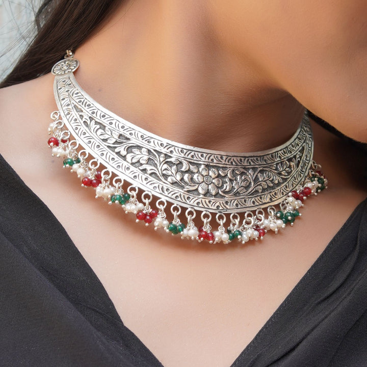 Silver Floral Statement, Hasli Necklace