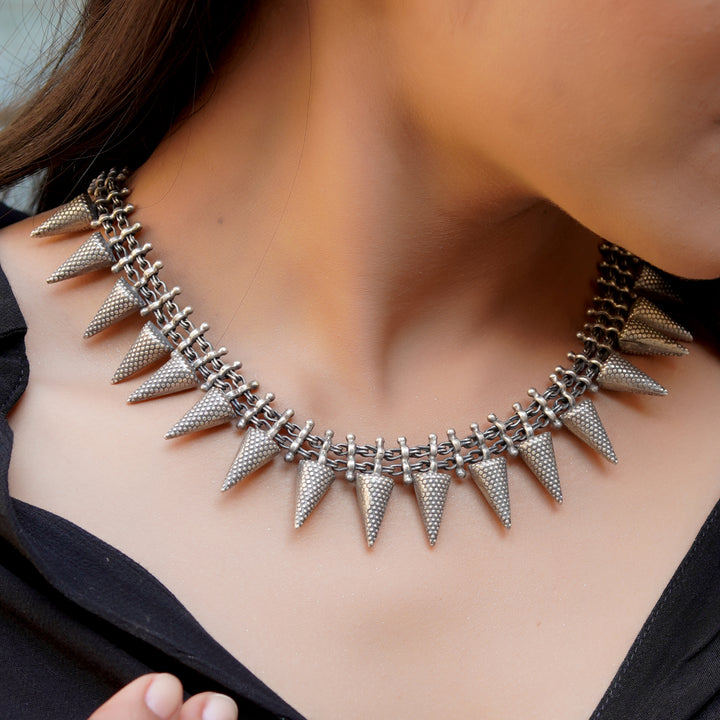 Silver Adorable Triangle, Oxidized Rawa Necklace