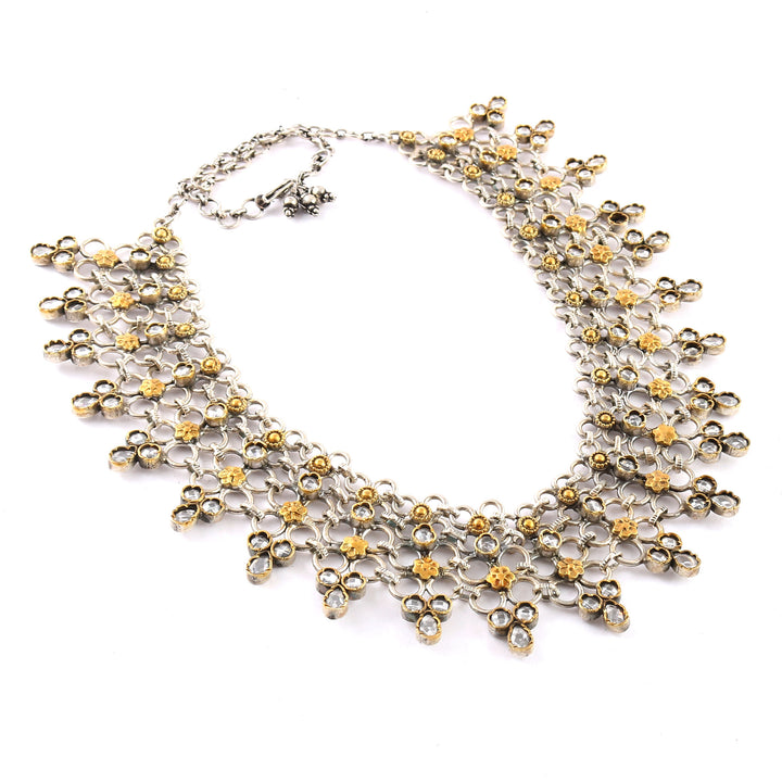 Gold Plated Silver, Floral CZ's Statement Necklace