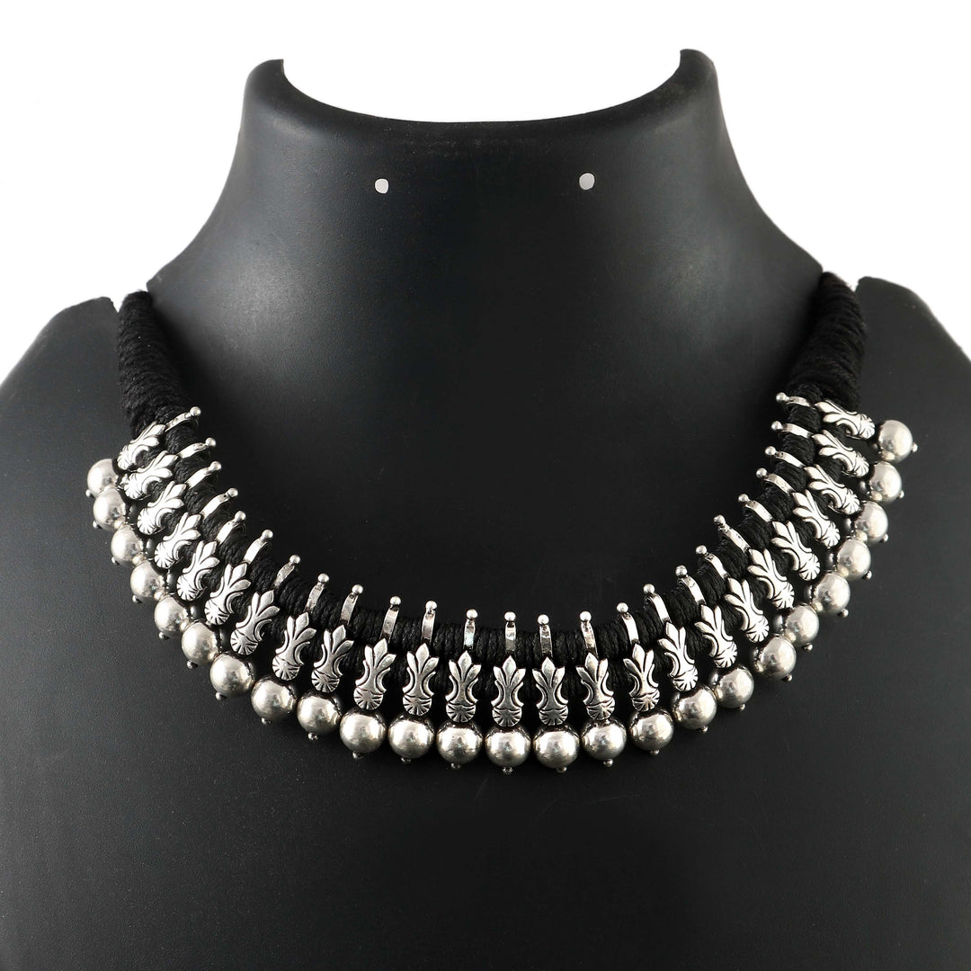 Silver Guitar Choker Necklace in Black Thread