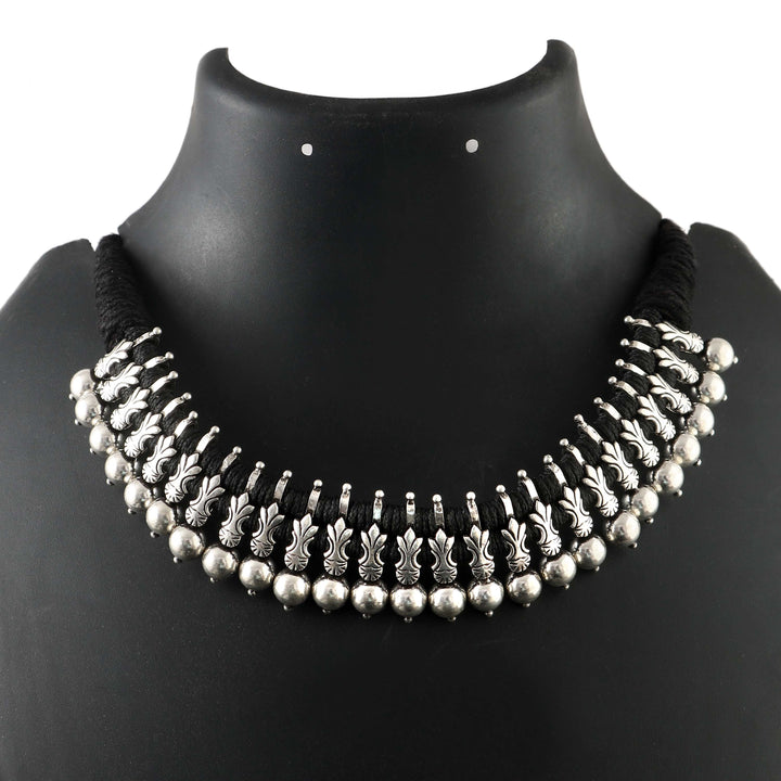 Silver Guitar Choker Necklace in Black Thread