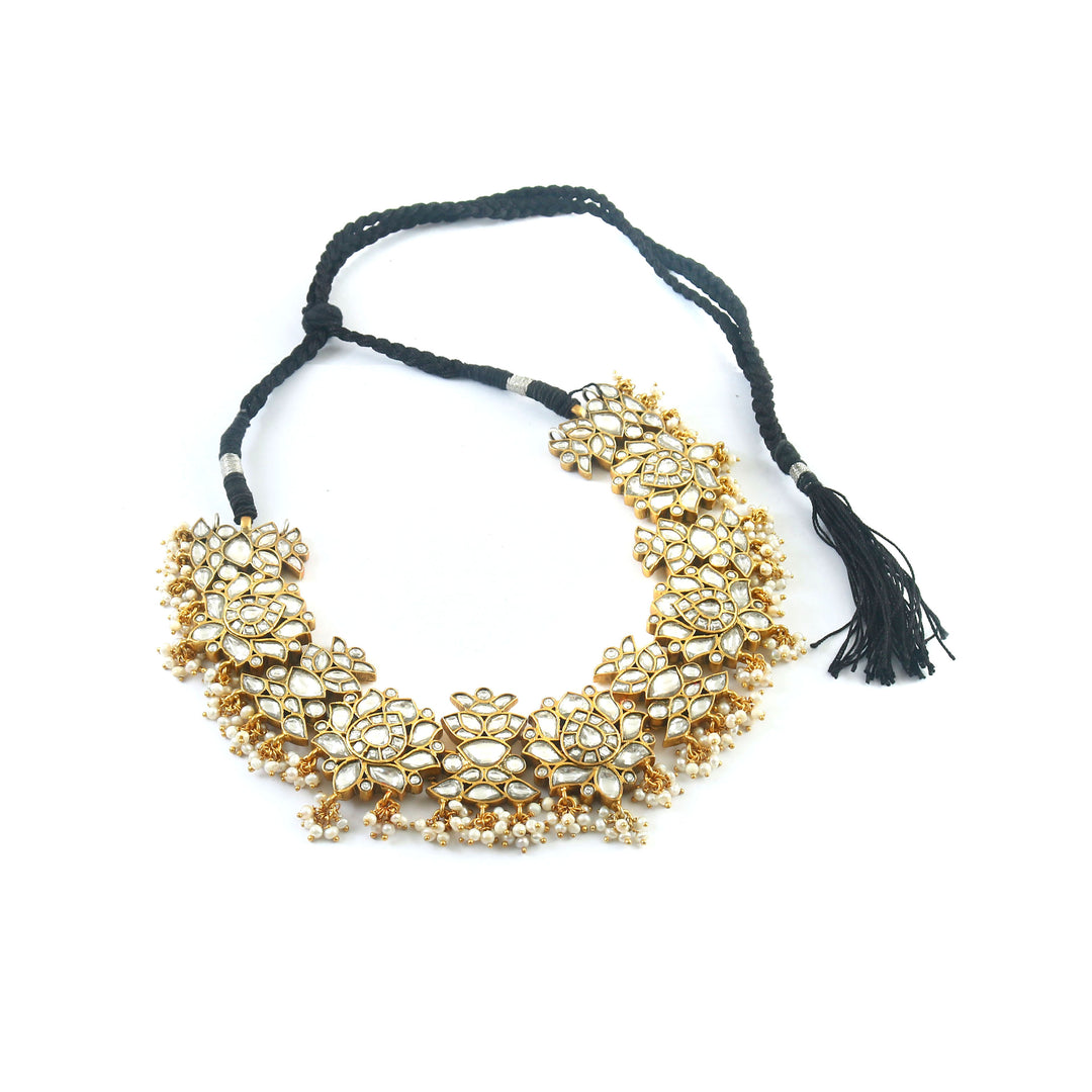 Beautiful Gold-Plated Silver Floral Kundan-Jadau Necklace