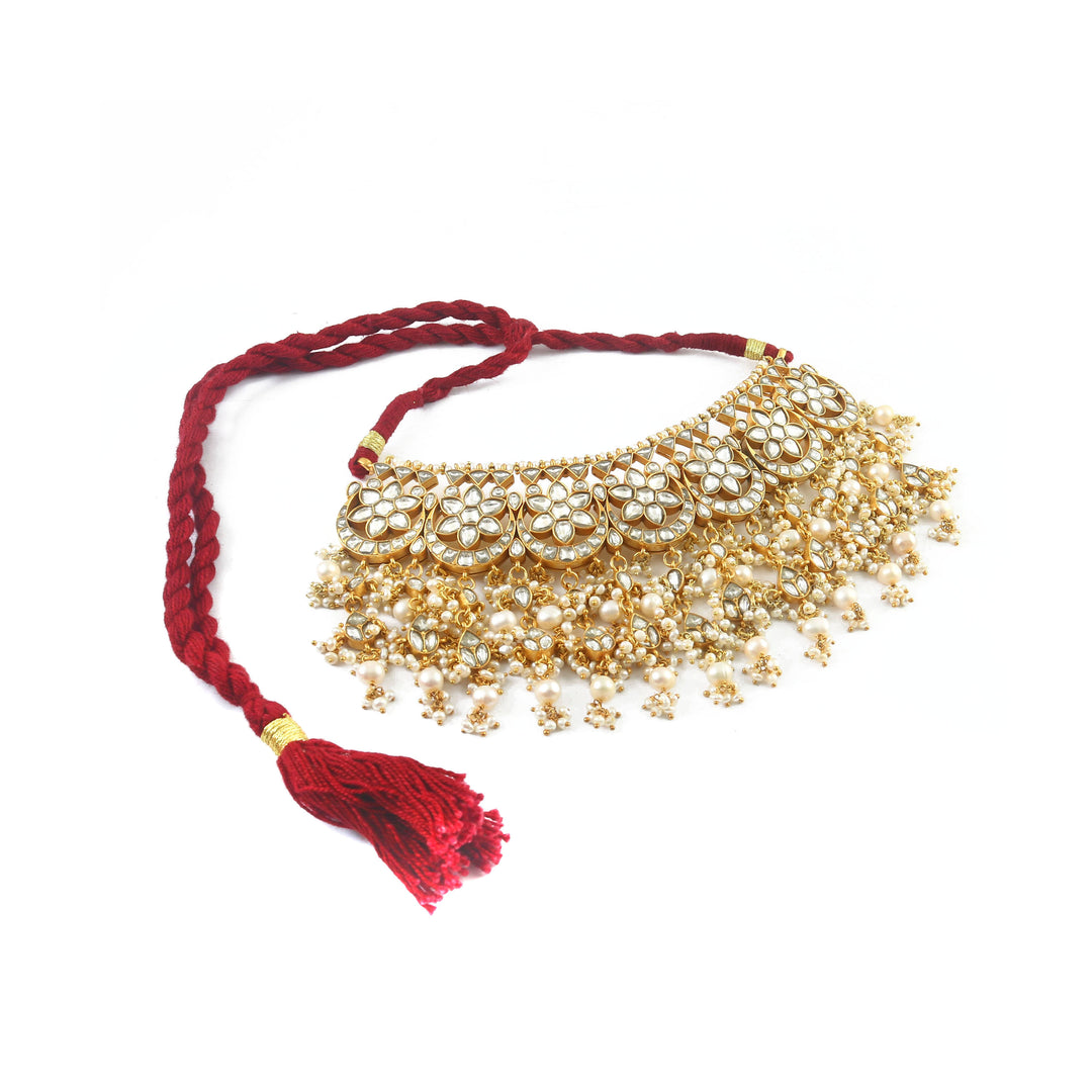 Adorable Gold-Plated Silver Floral Kundan-Jadau Necklace