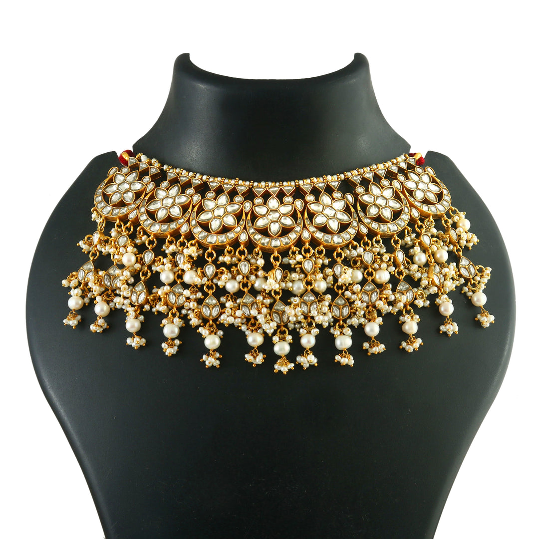 Adorable Gold-Plated Silver Floral Kundan-Jadau Necklace