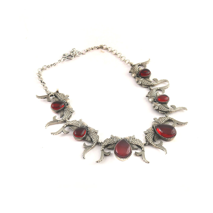 Silver Oxidized Fish Choker Necklace