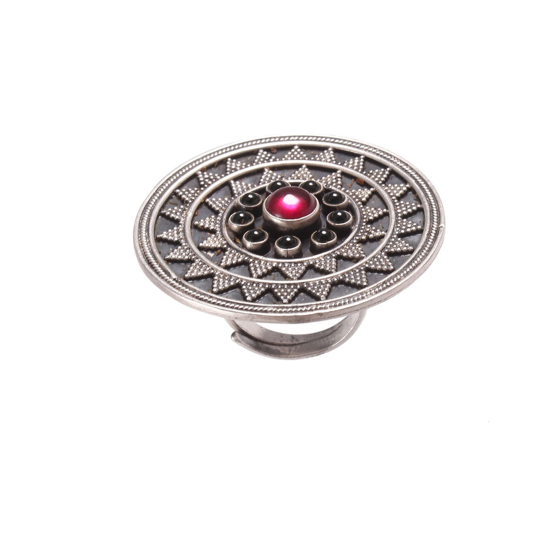 Silver Oxidized Floral Statement Ring