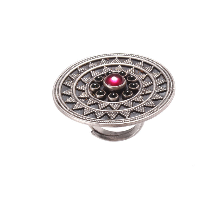 Silver Oxidized Floral Statement Ring