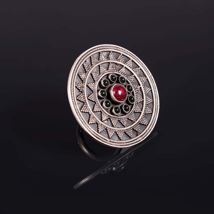 Silver Oxidized Floral Statement Ring
