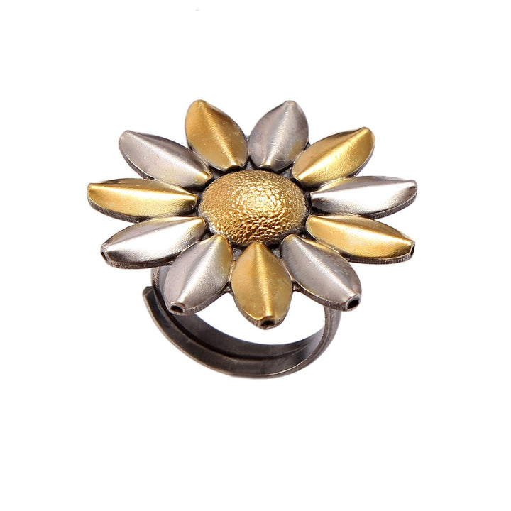 Silver Gold Plated, Sun-Floral, Designer Ring