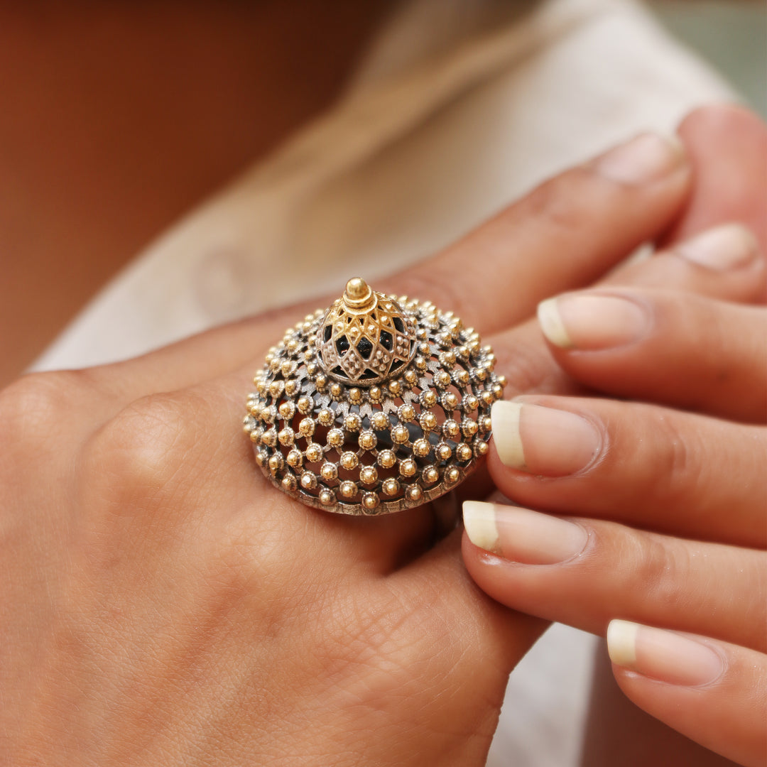 Silver Gold Plated, Temple Jewellery, Statement Rawa Ring
