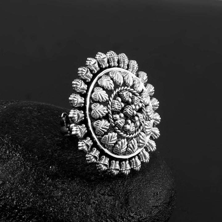 Silver Statement Floral Adjustable Ring