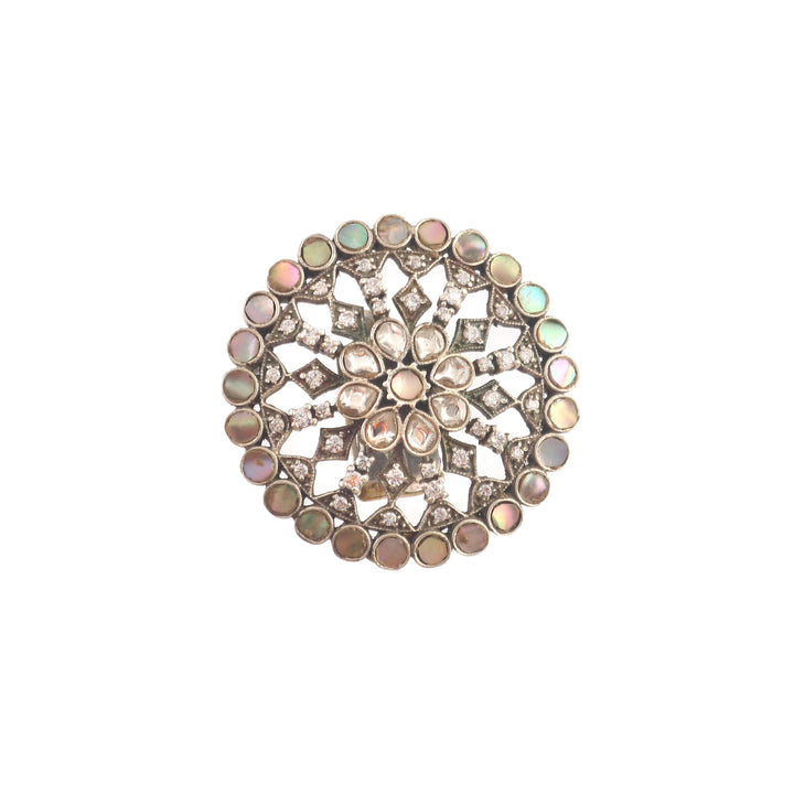 Silver Floral Adorable MOP Adjustable Ring