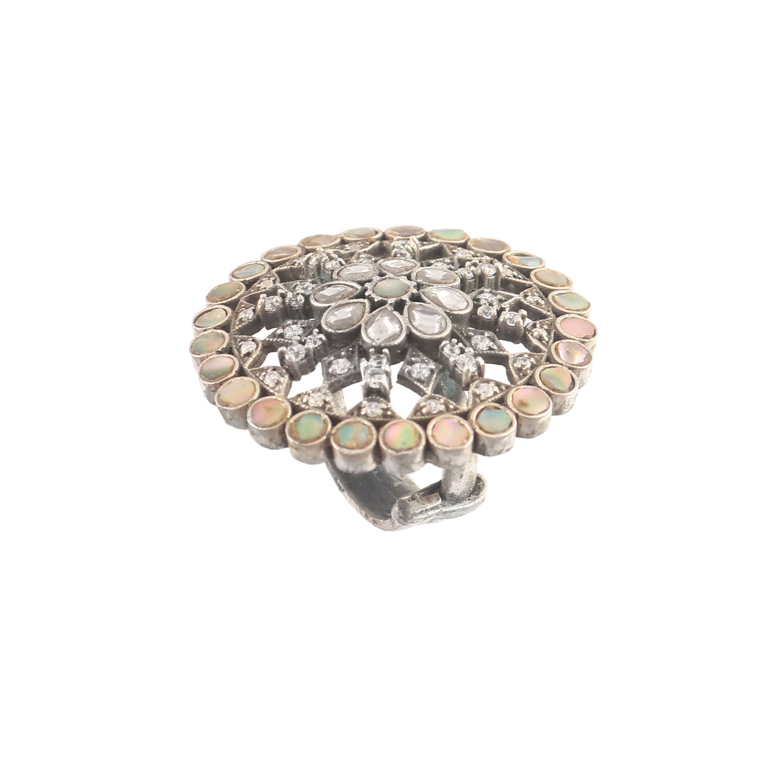 Silver Floral Adorable MOP Adjustable Ring