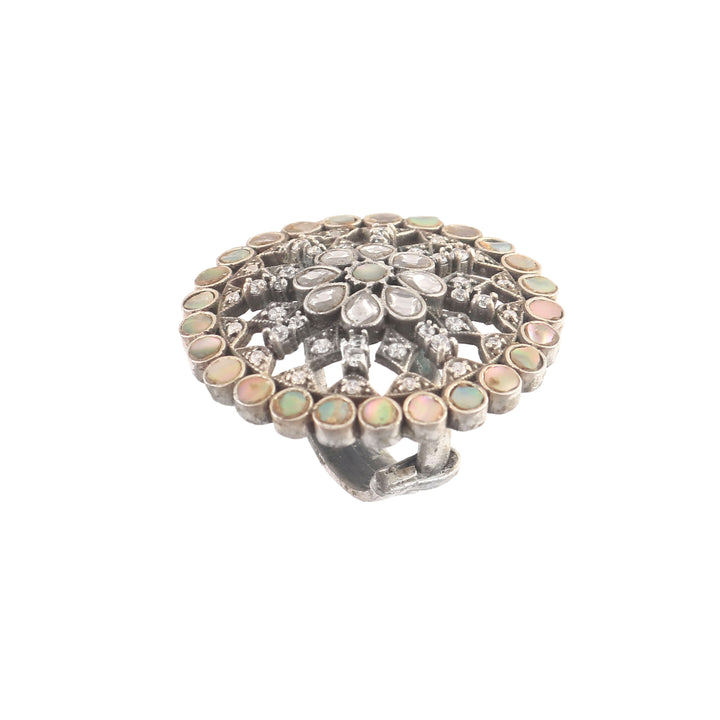 Silver Floral Adorable MOP Adjustable Ring