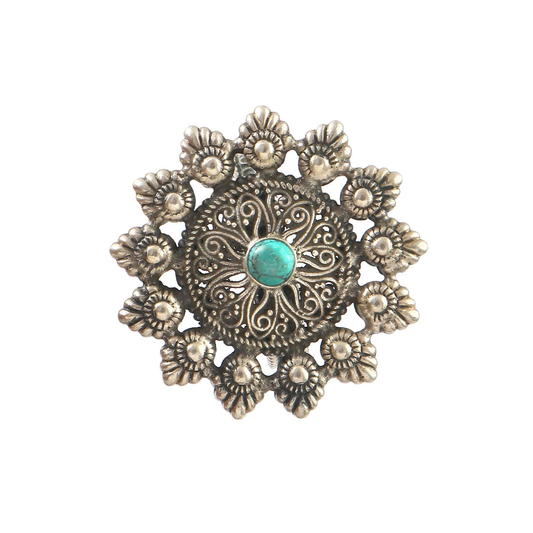 Silver Oxidized Floral Adjustable Ring