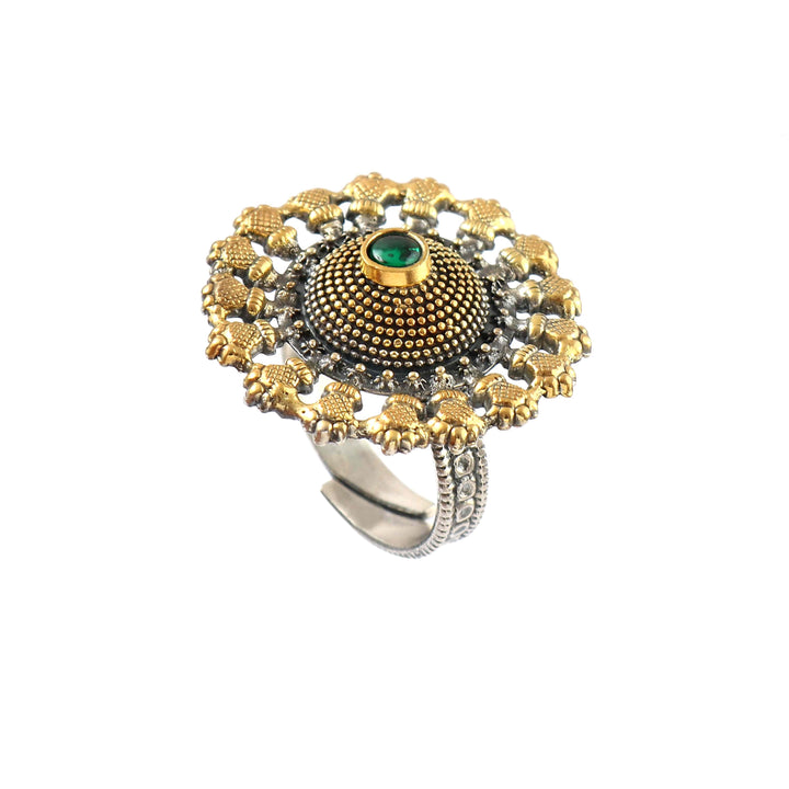 Silver Dual Tone Floral Adjustable Ring