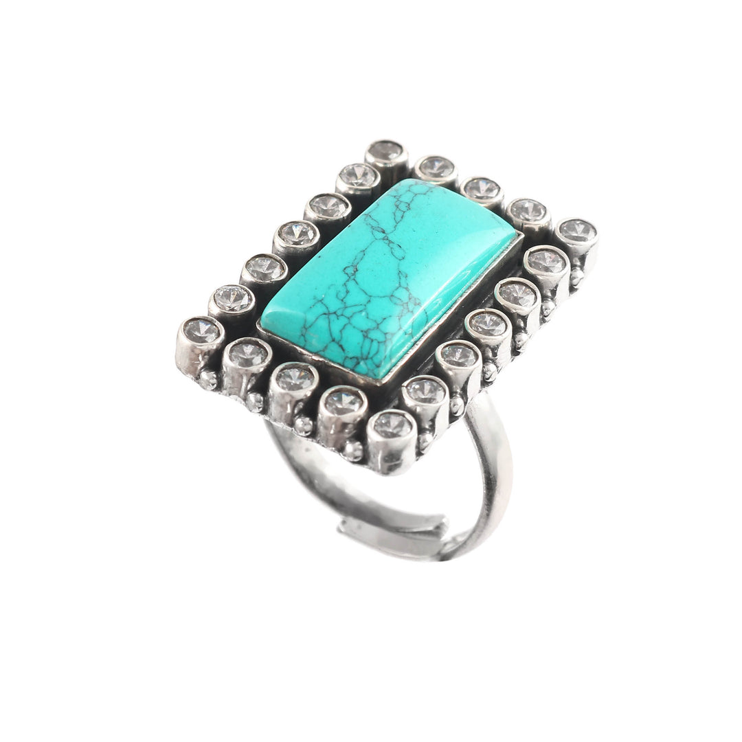 Silver Beautiful Firoza & White Adjustable Ring