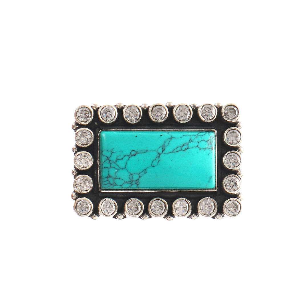 Silver Beautiful Firoza & White Adjustable Ring