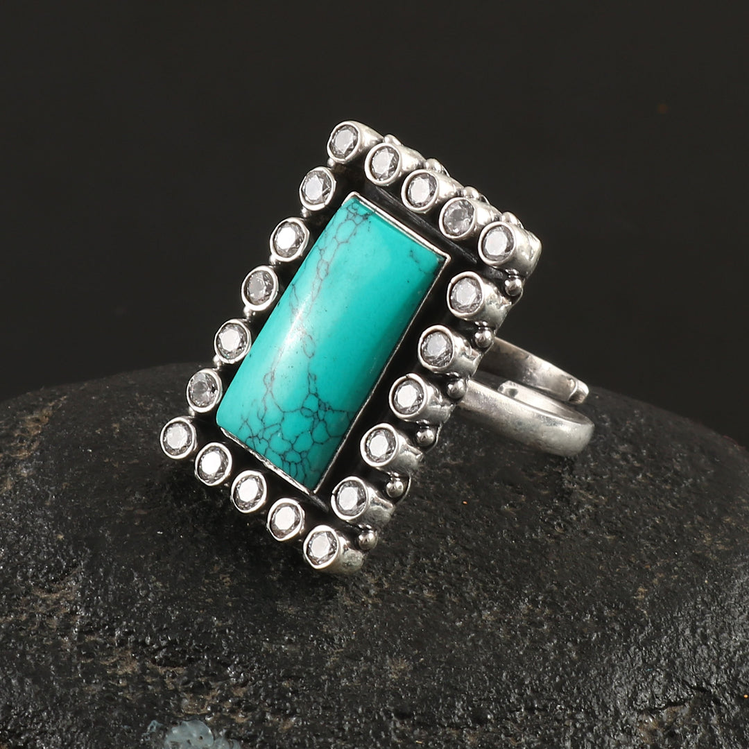 Silver Beautiful Firoza & White Adjustable Ring