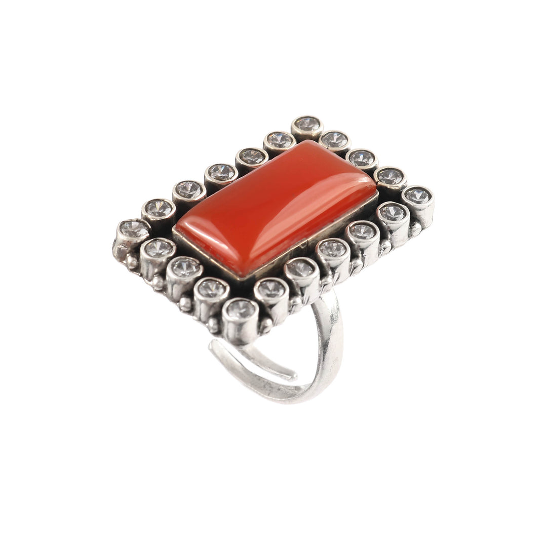 Silver Adorable Orange & White Adjustable Ring