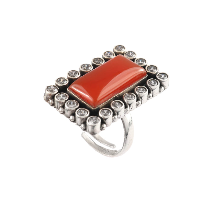 Silver Adorable Orange & White Adjustable Ring