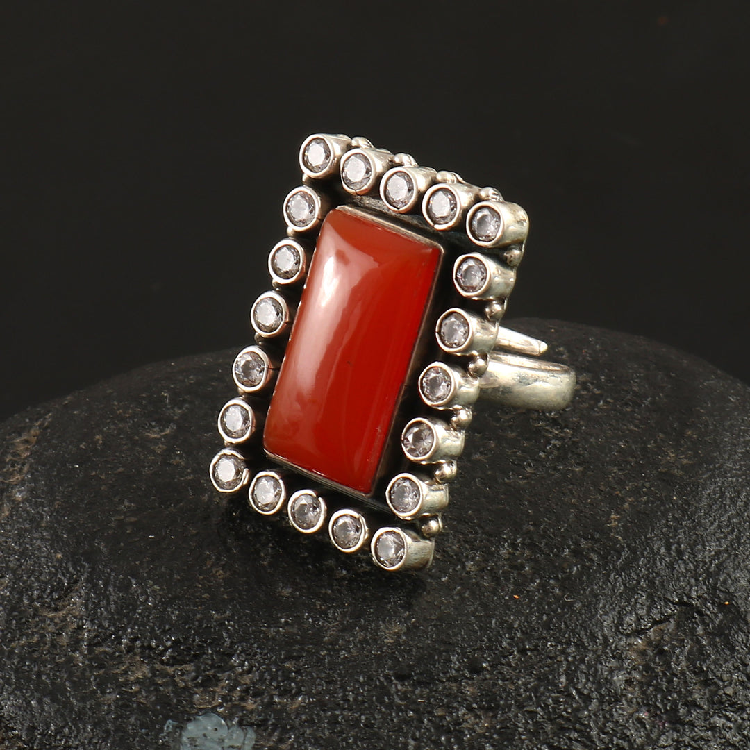 Silver Adorable Orange & White Adjustable Ring