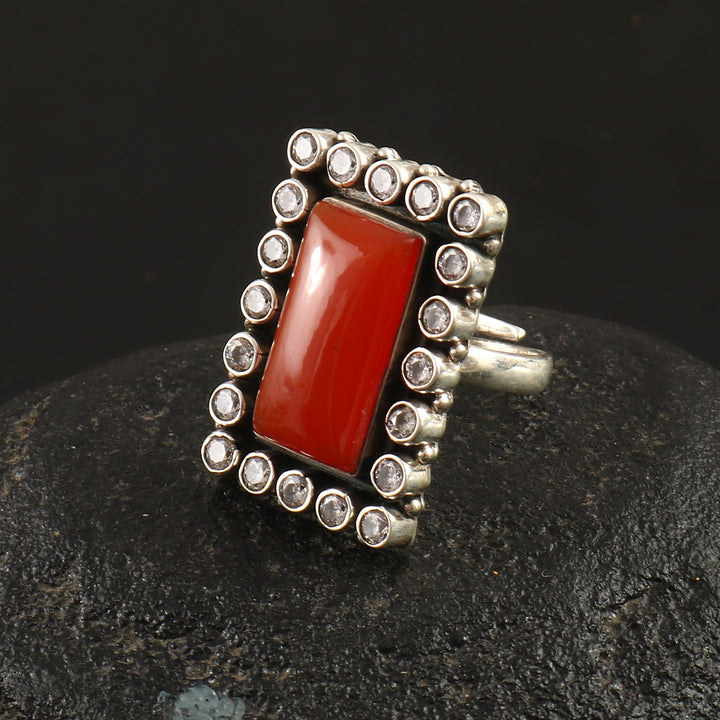 Silver Adorable Orange & White Adjustable Ring