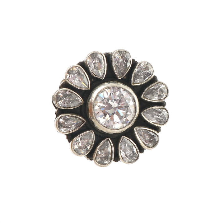 Silver Floral Zircon Stone Adjustable Ring