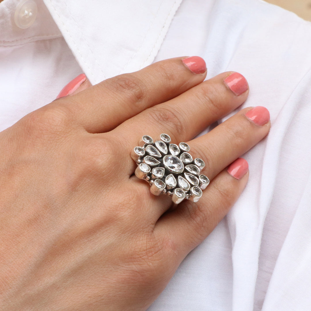 Silver Floral Adorable Adjustable Ring
