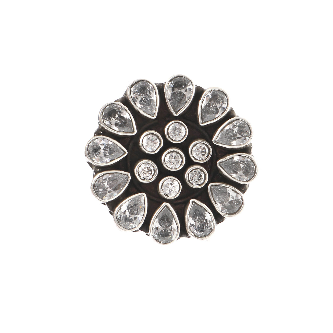 Silver Zircon Floral Adjustable Ring