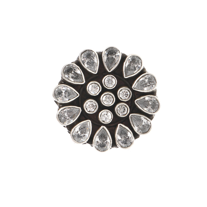 Silver Zircon Floral Adjustable Ring