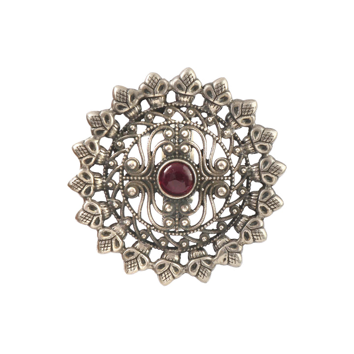 Silver Floral Oxidized Adjustable Ring