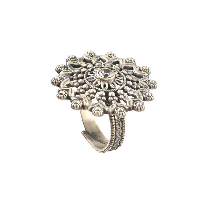 Silver Oxidized Cocktail Adjustable Ring